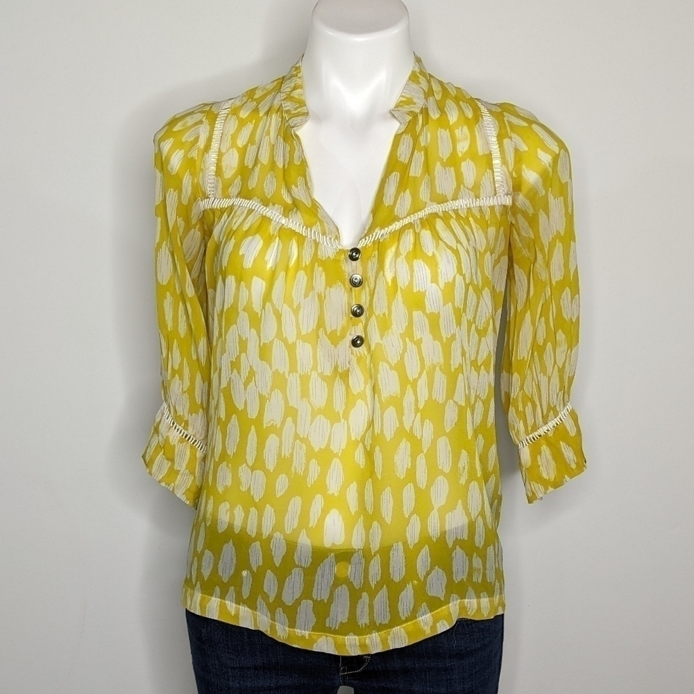 ✨3/$15 Dolan yellow & white sheer blouse XS